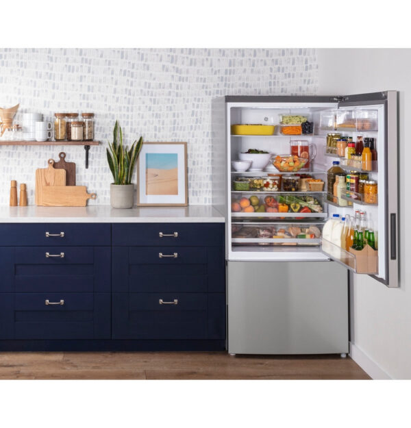 GE - 31.1 Inch 17.7 cu. ft Bottom Mount Refrigerator in Stainless - GBE17HYRFS - Image 11