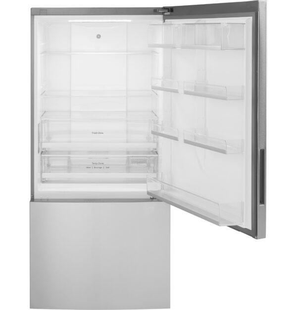 GE - 31.1 Inch 17.7 cu. ft Bottom Mount Refrigerator in Stainless - GBE17HYRFS - Image 2
