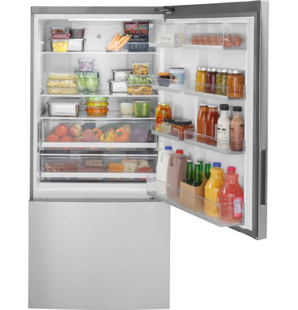 GE - 31.1 Inch 17.7 cu. ft Bottom Mount Refrigerator in Stainless - GBE17HYRFS - Image 8
