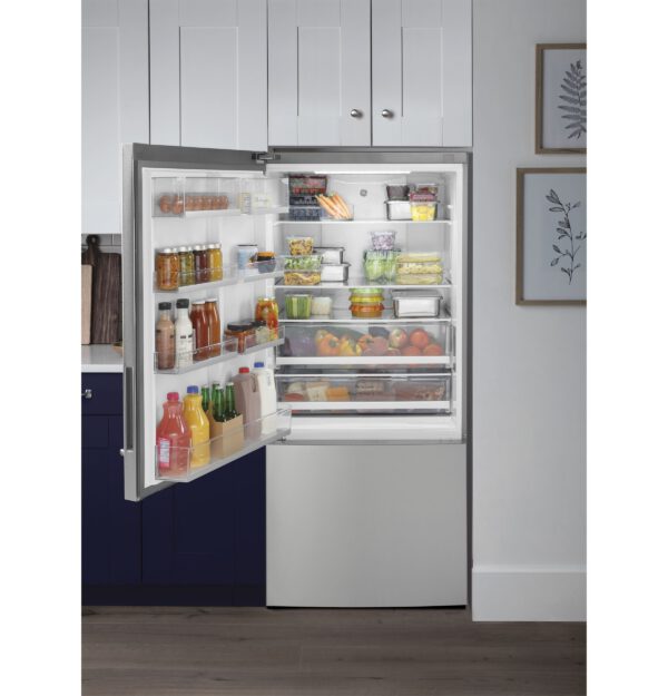 GE - 31.1 Inch 17.7 cu. ft Bottom Mount Refrigerator in Stainless - GBE17HYRFS - Image 9