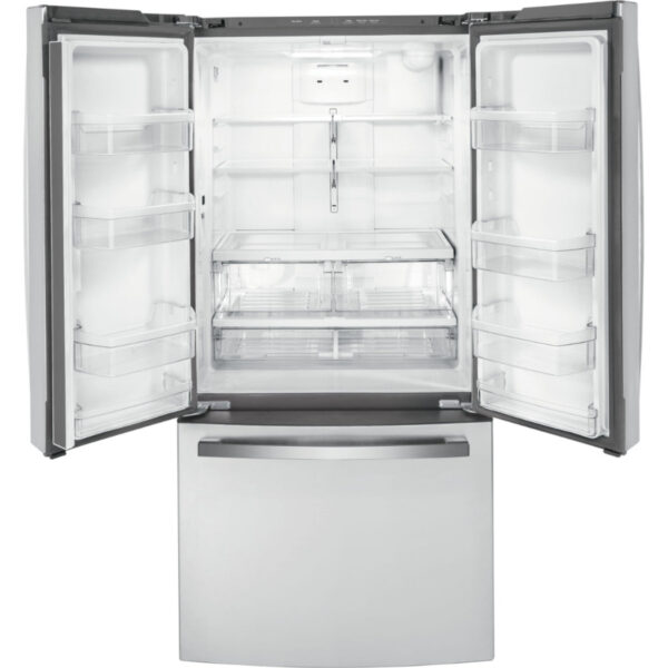 GE - 32.75 Inch 18.6 cu. ft French Door Refrigerator in Stainless - GWE19JYLFS - Image 3
